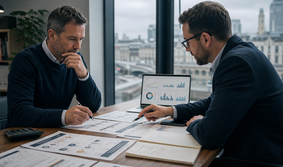 UK business owner comparing SEO pricing proposals and expected return on investment