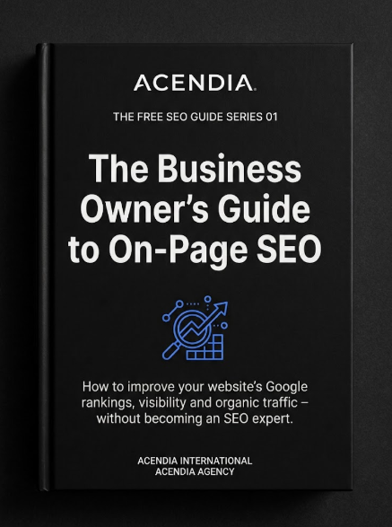 The Business Owner's Guide to On-Page SEO — free ebook cover, Acendia International